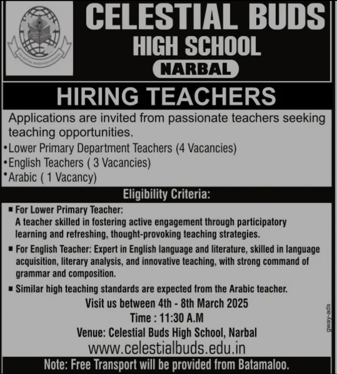 Private jobs in Narbal Srinagar 2025 Celestial buds high school 