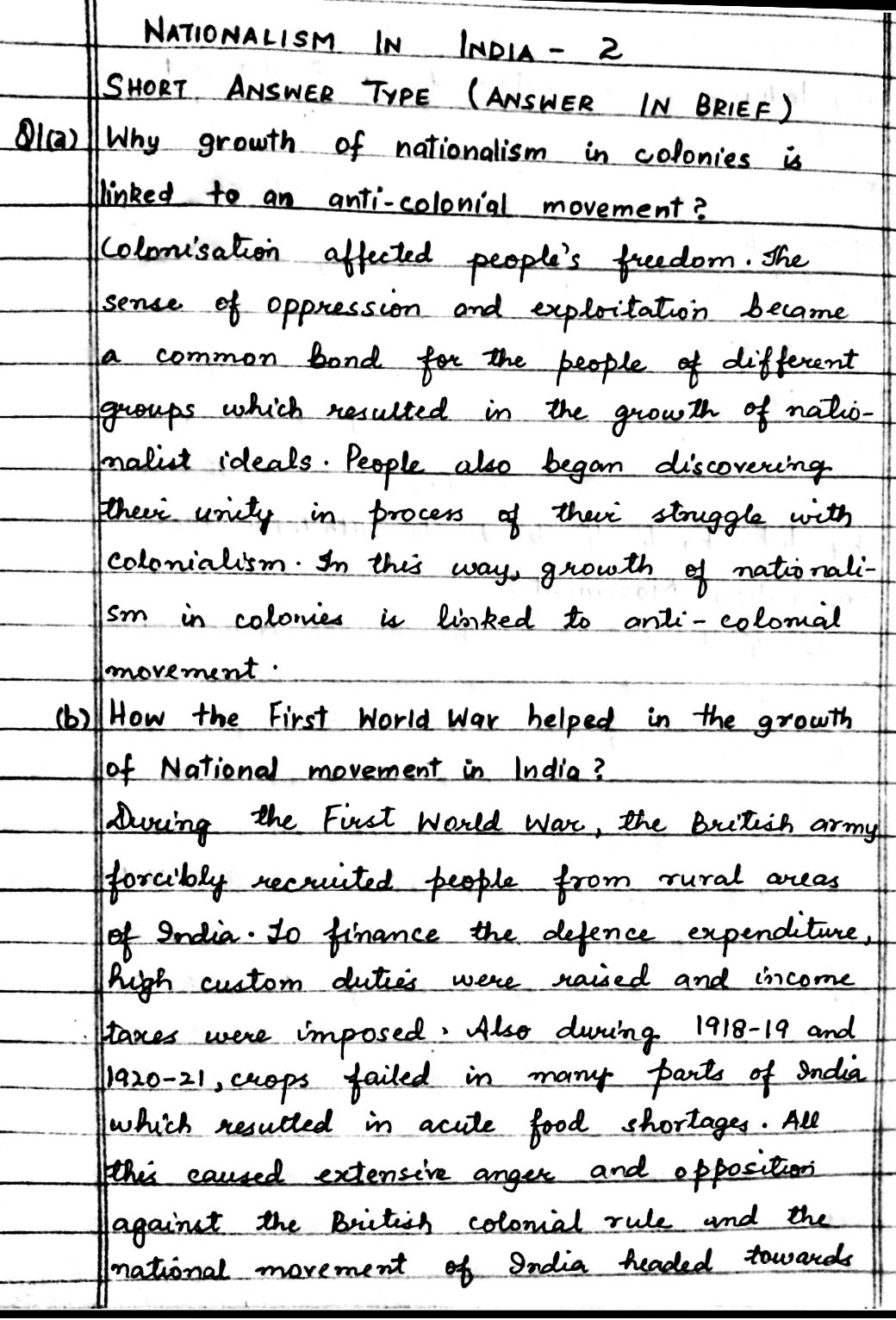 Nationalism In India Class 10 History Handwritten Notes Pdf download Class 10 History Chapter 2 Notes Cbse Jkbose