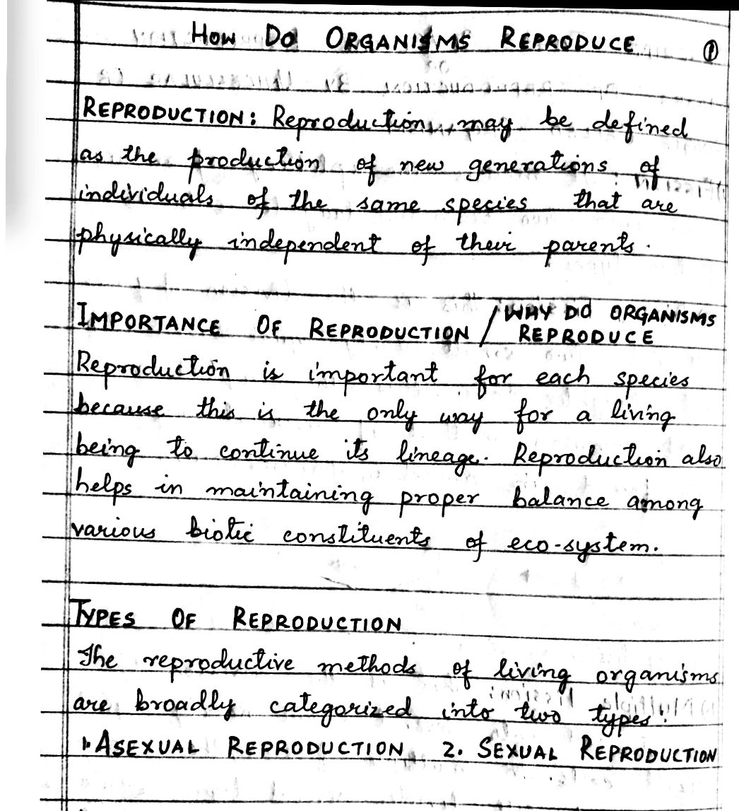 class 10 science chapter 8 how do organisms reproduce notes Jkbose Cbse Handwritten notes Question answers Ncert solutions