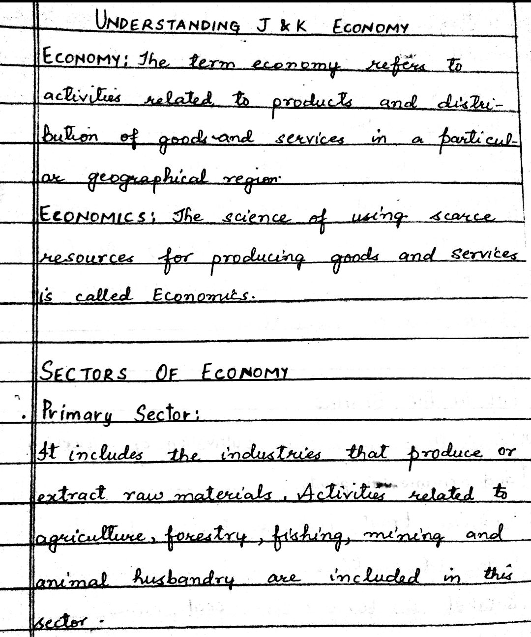 Understanding JK Economy Class 10 Economics Chapter 1 Question Answers Pdf download Class 10 Economics Notes jkbose