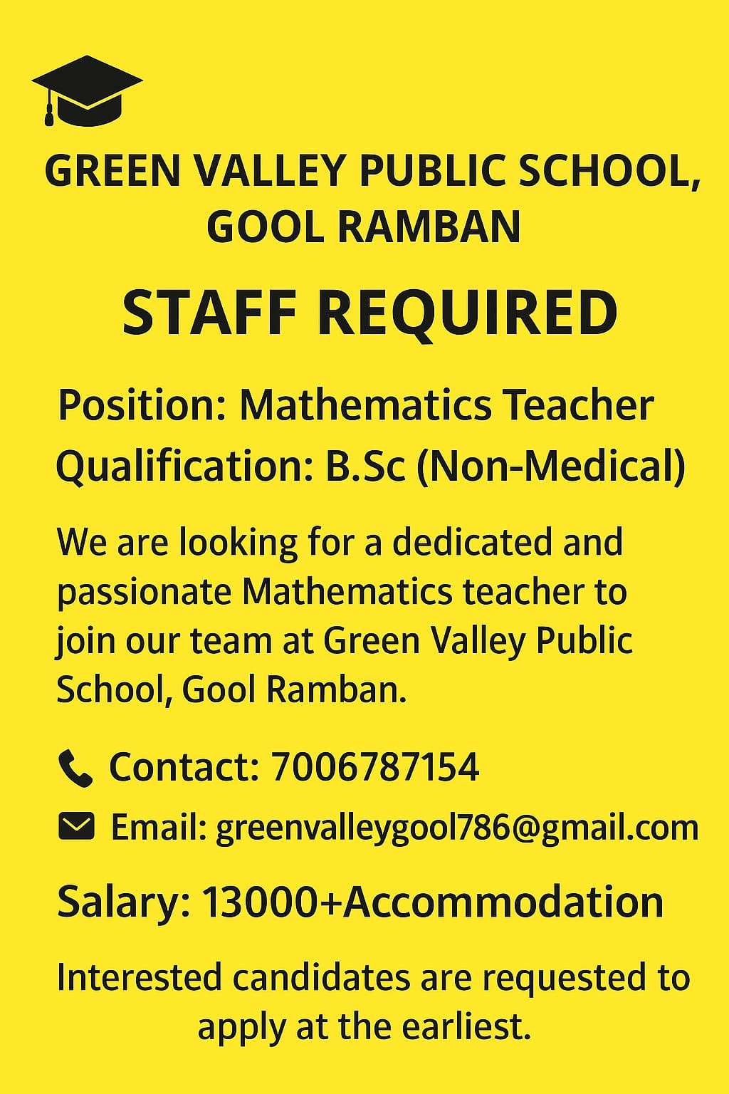 Green Valley Public School Gool Ramban Jobs Recruitment