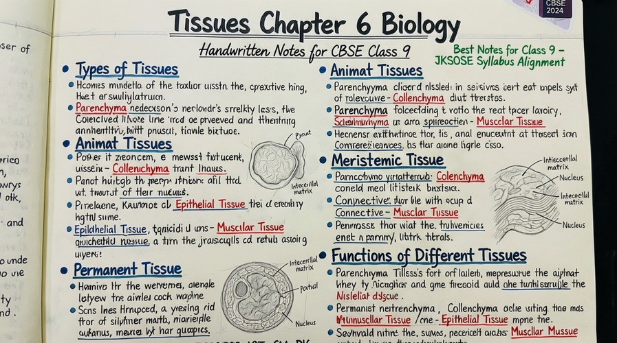 Tissues Chapter 6 Biology Handwritten Notes for CBSE Class 9 PDF download tissues class 9 questions and answers JKBOSE
