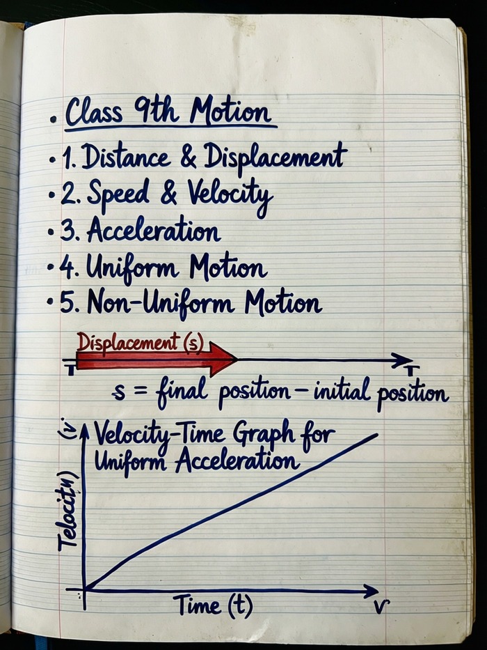 Motion Chapter 1 Handwritten CBSE Science Notes for Class 9th Physics pdf download Class 9 Motion Numerical Questions Answers Motion Textual Questions Answers JKBOSE