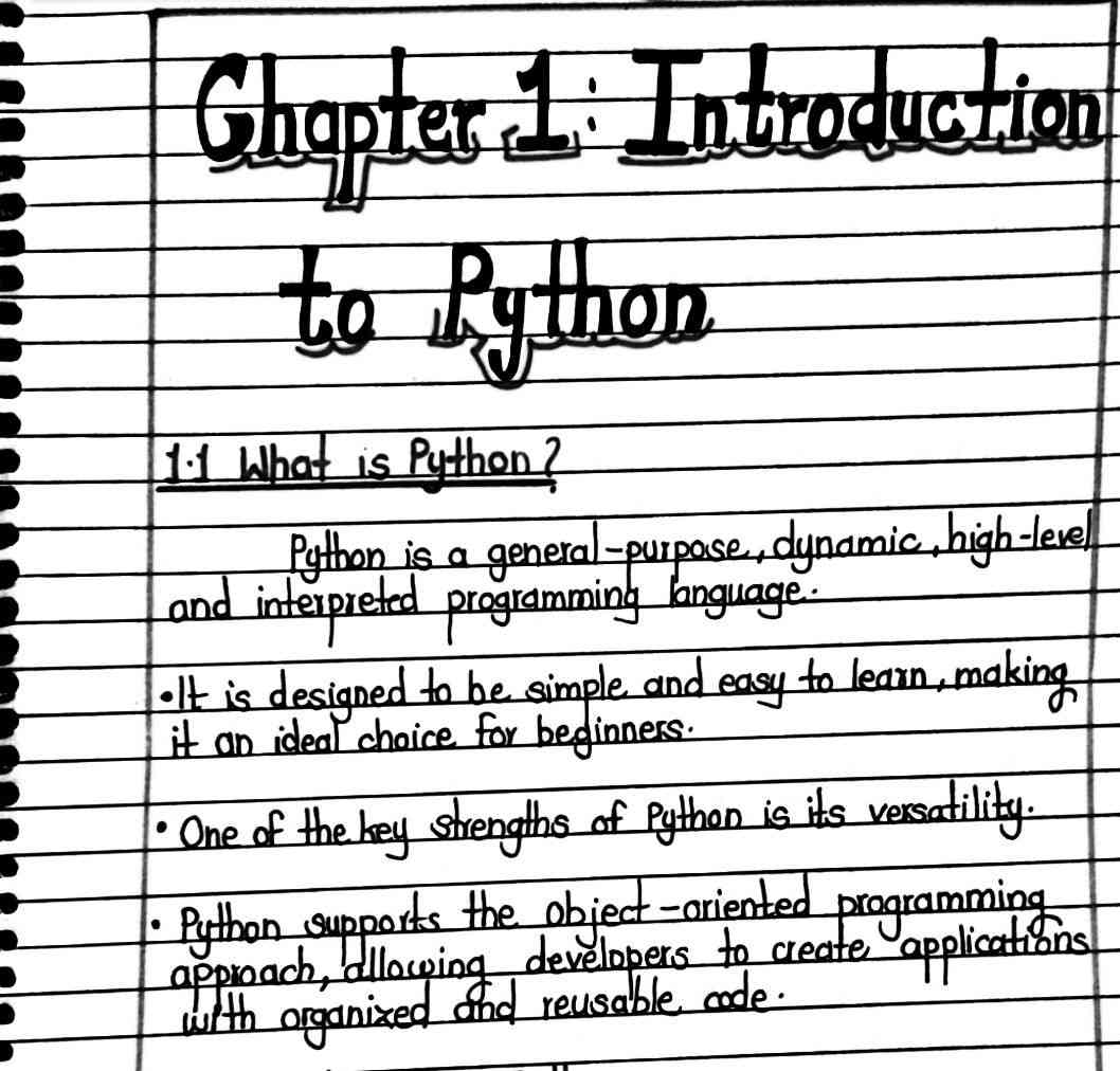 Python Programming Handwritten Notes PDF pplfor BCA basic python notes for beginners Class 12th O Level Best python Notes Download