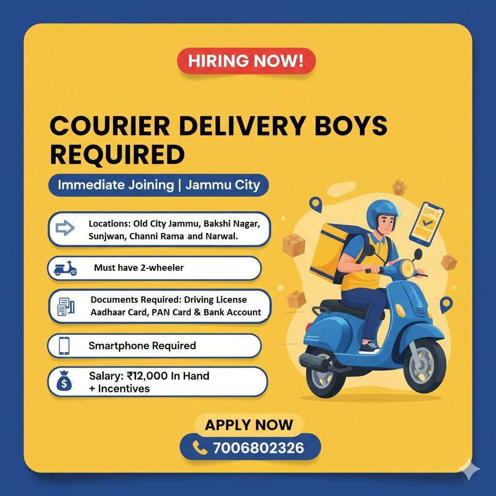 Urgent Courier delivery boy job vacancy in Jammu 2026 2027
