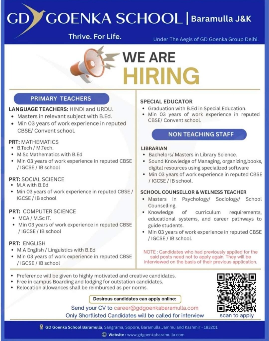 GD Goenka School Baramulla Job Vacancies 2026 GD Goenka Public School Baramulla Recruitment 2027