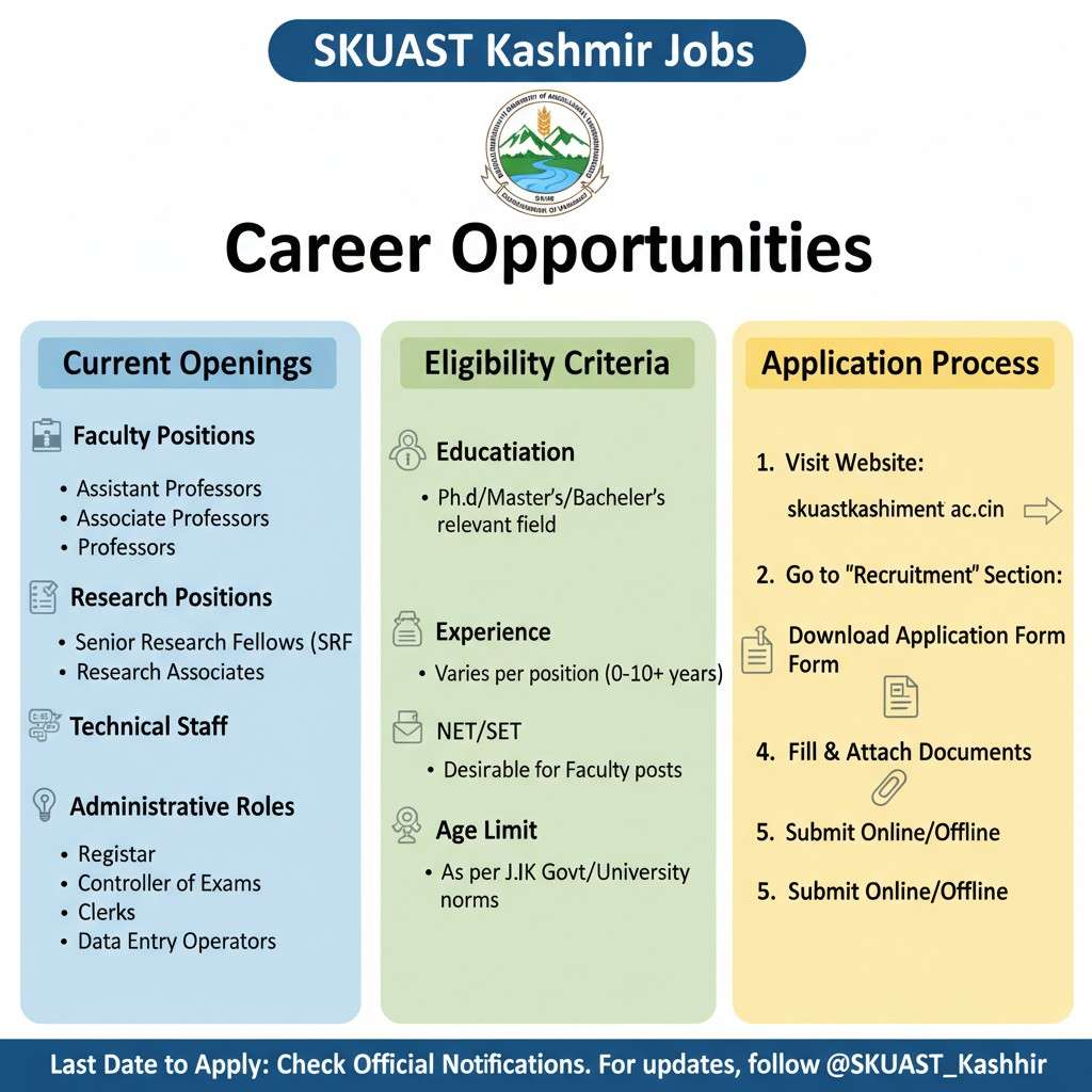 Apply Online for Jobs Recruitment in SKUAST Kashmir skuast kashmir recruitment SKUAST Kashmir Website SKUAST Kashmir Notification pdf 2026