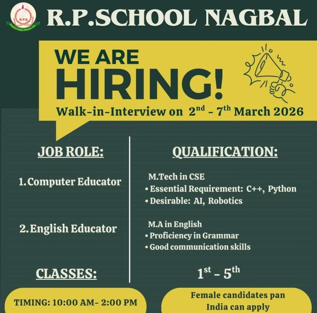 RP School Teaching Job Opportunities in Nagbal Ganderbal 2026 2027 RP School Nagbal Jobs 