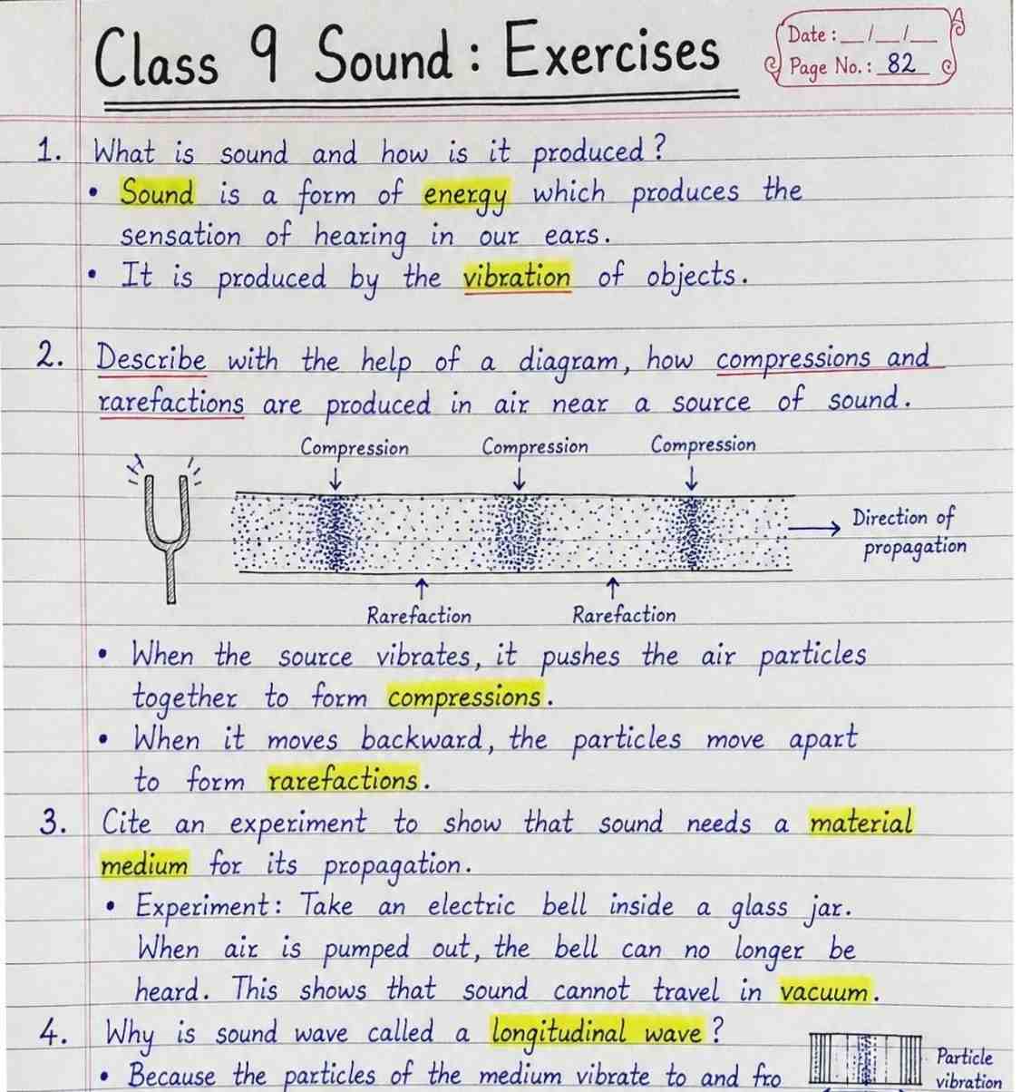 Handwritten Physics Notes Solutions for Class 9 Sound JKBOSE CBSE NCERT Pdf download Question Answers